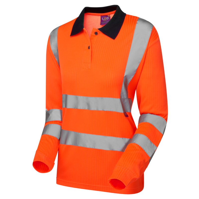 Leo Hi Vis PL05 Womens Beaford EcoViz Comfort L/S Polo