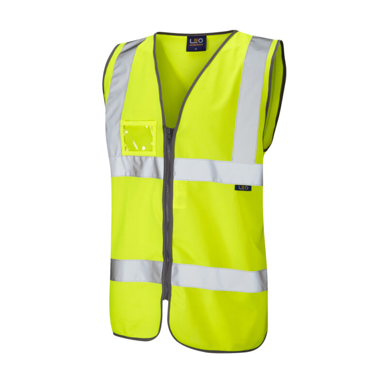 Leo Hi Vis W02 Rumsam EcoViz Zipped Waistcoat with ID Pocket