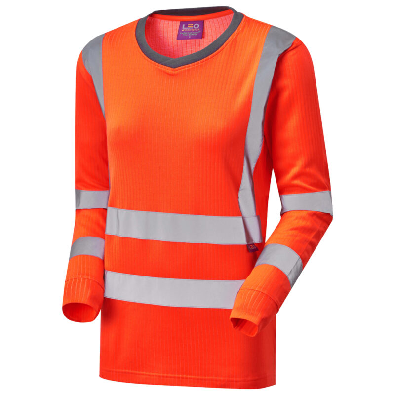 Leo Hi Vis TL05 Womens Lydford EcoViz  Sleeved T-Shirt