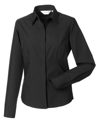 Ladies Long Sleeve Poly-Cotton Easy Care Fitted Poplin Shirt
