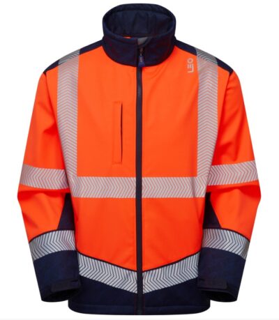 Leo Hi Vis SJ02 Bowden EcoViz Softshell Jacket Orange/Navy