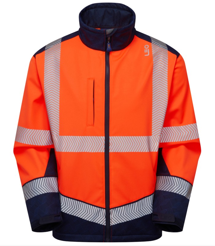 Leo Hi Vis SJ02 Bowden EcoViz Softshell Jacket Orange/Navy